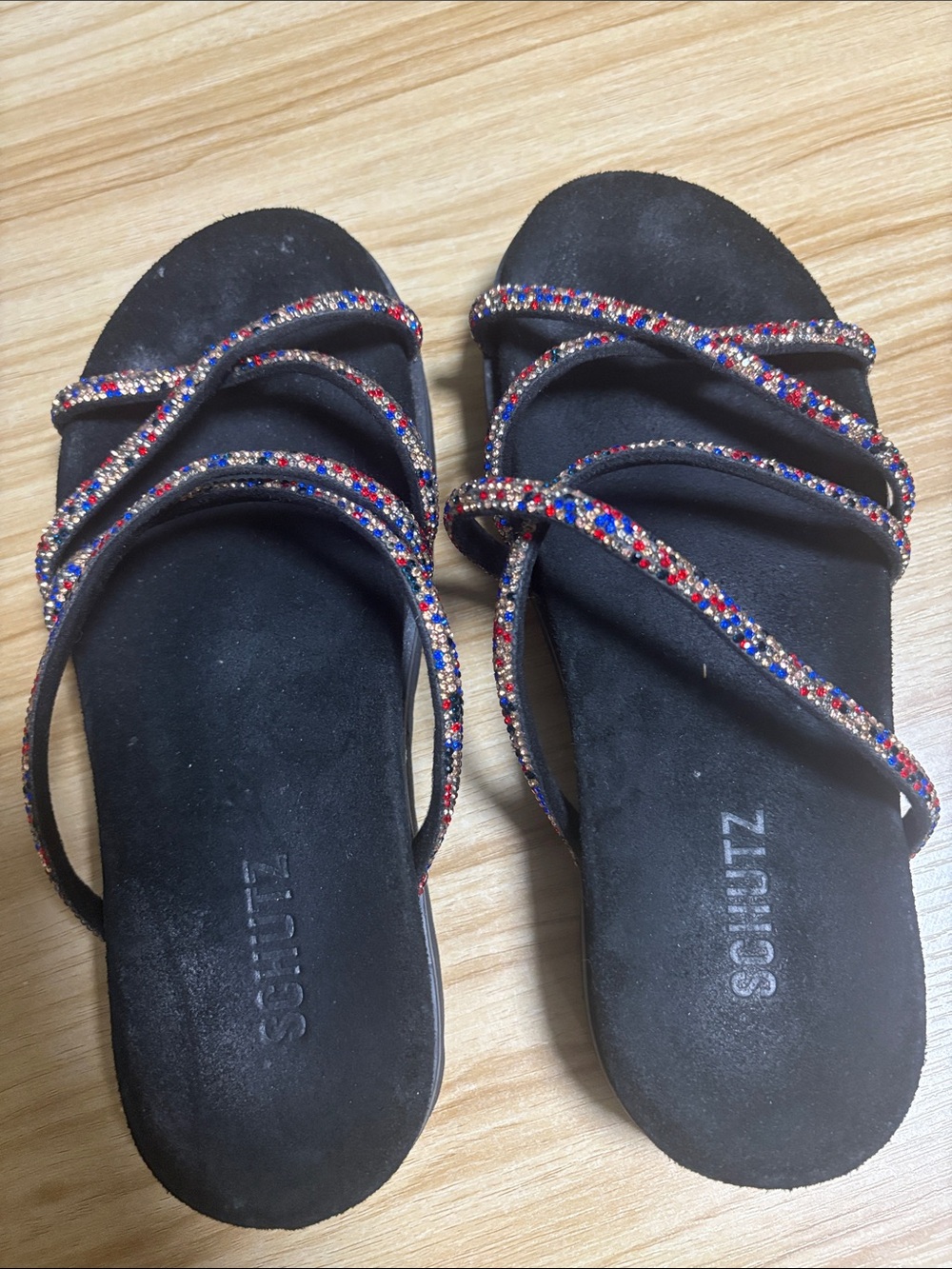 Schutz Black Beaded Strappy Slide Sandals - Black